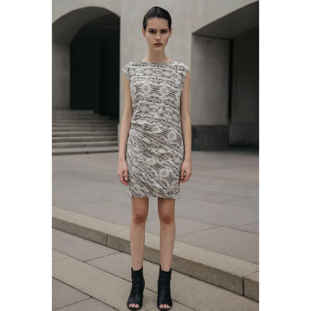 Dagmar Printed Black and White Dress Side Ruching Details 34 US Small or 4